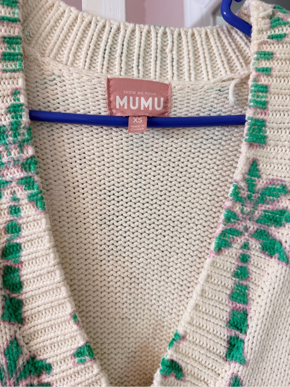 Show Me Your MuMu Cream Knit Cardigan with Green & Pink Trim